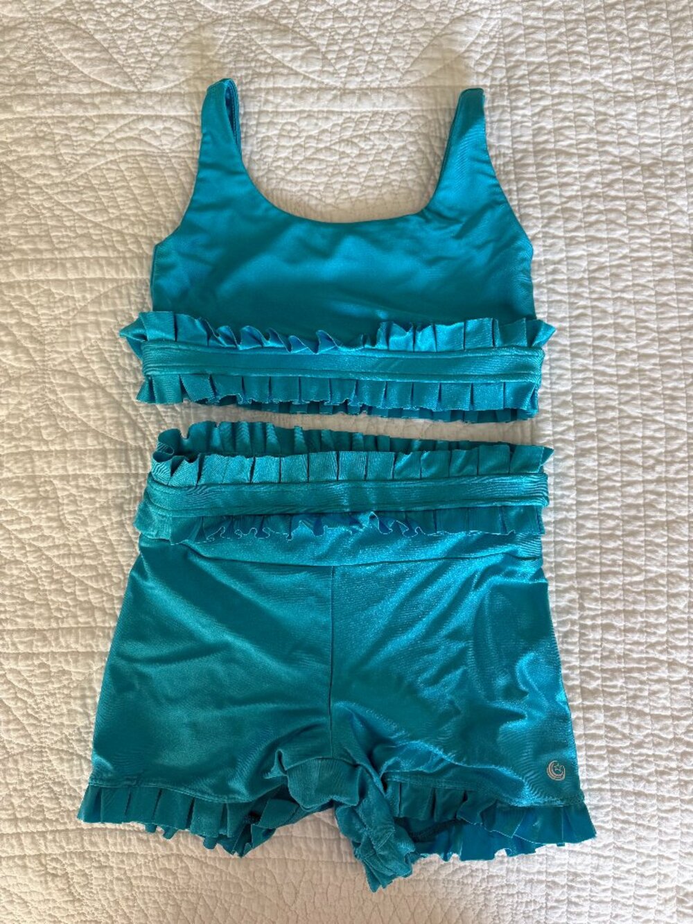 DAC Dancewear Fancy Ruffle Two-Piece Set - Turquoise, Youth Large